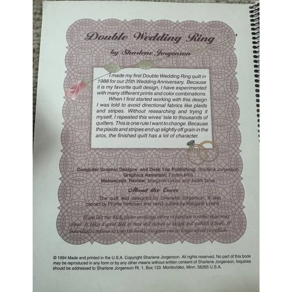 Vintage 1994 Double Wedding Ring Quilt Instruction Book Sharlene Jorgenson QS-1